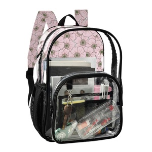 Sac à dos transparent en PVC pour enfants et adolescents, motif fleur rose tendance, 12L, logo personnalisé, sac d'école pour filles avec poches en filet - Product Image 2