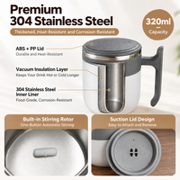 Mug auto-mélangeur magnétique Kingze OEM 320 ml en acier inoxydable 304 pour le bureau, le fitness et les voyages
