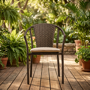 Chaise de jardin en rotin d'extérieur avec coussin, style minimaliste, design durable avec pieds coniques pour utilisation sur sol dur, sans logo - Product Image 2