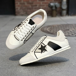 Chaussures de sport en cuir véritable pour hommes, respirantes, rehaussantes de 7 cm, blanches, décontractées, avec empeigne en PVC et semelle intermédiaire en liège - Product Image 3