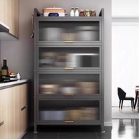 Buffet de salon/cuisine blanc avec étagère de rangement en acier, porte vitrée, grande capacité, meuble multi-niveaux