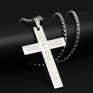 Collier en acier inoxydable avec croix de jésus gravé, noir, nouveau Style personnalisé