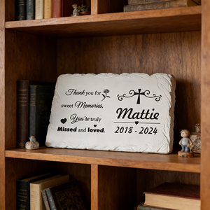 <span class=keywords><strong>Plaque</strong></span> commémorative personnalisée pour animaux de compagnie, souvenir gravé personnalisé, pierre en résine blanche avec motif de rose et de croix, cadeau de sympathie sincère - Product Image 5