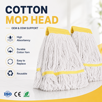 Recharge de balai serpillère en coton jaune robuste à extrémités bouclées avec long manche pour usage commercial et industriel