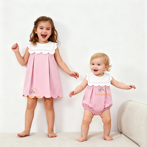 Abiti per Bambine in Cotone con Colletto a Festoni, Vestiti Estivi per Neonata, <span class=keywords><strong>Abito</strong></span> Plissettato per Ragazze - Product Image 1