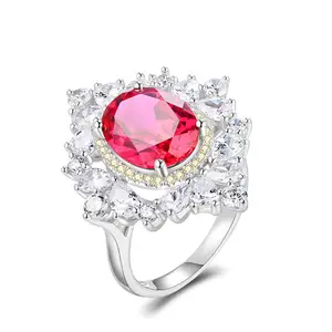 S925 Silver Ruby Ring Classic Style with Princess Cut Princess Cut Diamond 925 Sterling Silver Pave Setting Rhodium Plated Rings