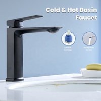 Robinet Mitigeur Carré Noir Mat en Alliage de Zinc pour Lavabo de Salle de Bain, Monocommande à Capteur Tactile, Montage sur Plateau, Cartouche Céramique