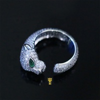 Tête d'animal de style Hip hop plaqué or 18k, pavé complet brillant cz léopard anneau de doigt réglable