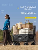 Petit chariot pliant noir avec roues pivotantes et verrouillage des roues, idéal pour les marchés, le transport de marchandises, les courses, les pique-niques, le camping et les activités de plein air
