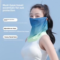 Nouveau style cache-cou dégradé de couleur UPF50+ en soie glacée avec attaches pour les oreilles, écharpe de protection solaire respirante pour femme, masque facial d'été