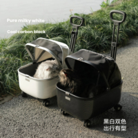 Chariot de transport pour animaux de compagnie à coque rigide avec roues pivotantes, poignée télescopique, auvent, ventilation et anti-évasion pour chats et chiens