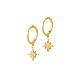 Pendientes de aro con diamantes en forma de estrella en oro macizo de 14K, diseño celestial, pendientes delicados de oro, joyería fina, regalo para el día a día para mujeres - Product Image 2