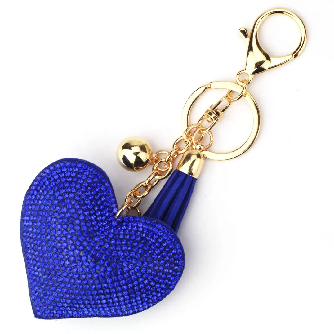 Llavero con forma de corazón para coche, accesorios de llavero con forma de corazón, con borla promocional, colgante de diamantes de imitación de cristal ostentoso