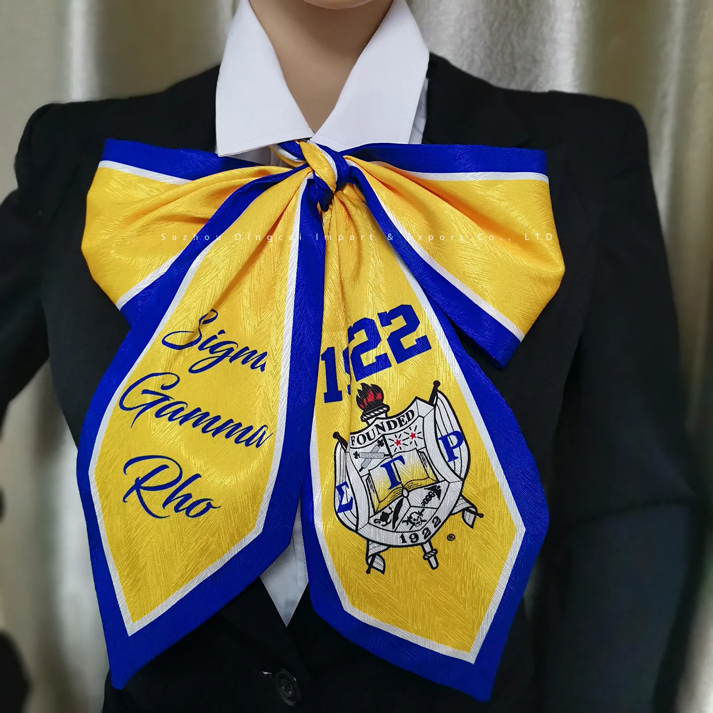 Super qualità personalizzata 70x4.7 pollici blu e giallo Sigma Gamma Rho lettere greche Decorative Sorority stola