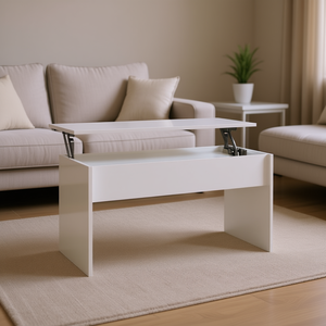 Mesa de Centro de Madera Sintética Blanca D0100HXT7H2 40.2x19.9x20.7, Acabado Brillante, Estilo Moderno y Minimalista para Sala de Estar - Product Image 2