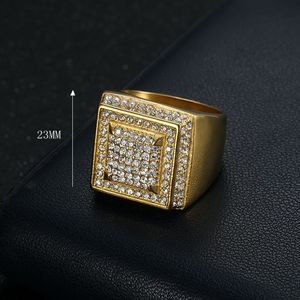Geometric Hip Hop Men's <b>Ring</b> Gold Plated <b>Titanium</b> Steel Full Diamond Micro Pave Party Jewelry - Product Image 2