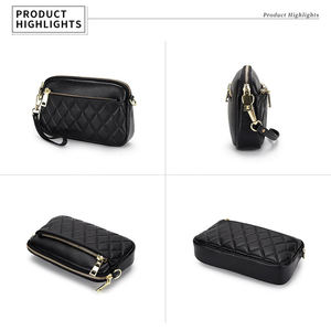 Small Shoulder <b>Bags</b> for Women Genuine Cow <b>Leather</b> Ladies Long Purse <b>Phone</b> Pocket Sling <b>Bag</b> Rhombus Pattern Cowhide - Product Image 2