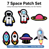 Lot de 7 écussons thermocollants sur le thème de l'espace pour vêtements, chapeaux, sacs, chaussettes, pour cadeaux DIY, activités commerciales, décoration, uniformes