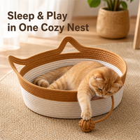 Nid pour chat en corde de coton tressée, style rotin, confortable, doux, portable, avec poignées, toutes saisons, 35 x 42 cm