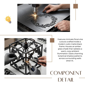 Lampe suspendue réglable en forme de cube, motif floral découpé au laser, style guirlande rétro française - Product Image 3