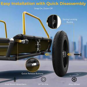 Remorque et chariot de transport robustes pour vélo, 3-en-1, pliables, universels, avec <span class=keywords><strong>attelage</strong></span> et roulettes amovibles, double amortissement - Product Image 5