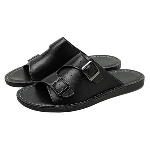 Adjustable Metal Buckle Casual Sandals Suitable Beach Trips Black Pu Slide Sandals <b>Soft</b> Sole Daily <b>Shoes</b> Men Summer Slip On - Product Image 3
