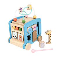 Boîte d'activités multifonctionnelle en bois à six faces pour l'apprentissage précoce, jouet éducatif Montessori en forme de bus pour enfants, jouets en bois