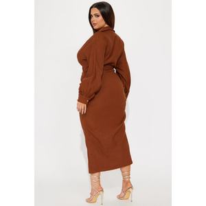 Robe chemise à manches longues pour femme, style européen et américain, automne, coupe ajustée, plissée, style sœur royale, taille haute, jupe enveloppante - Product Image 5