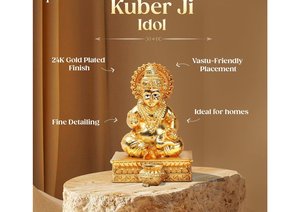 <b>Gold</b> Plated Kuber Ji Idol 3.5 Inch Hindu God <b>Statue</b> for Home Office Temple Puja Decor Wealth Prosperity Religious Gift - Product Image 2