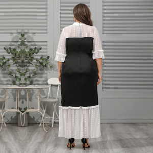 2024 Casual manga corta de talla grande vestido de mujer moda <span class=keywords><strong>blanco</strong></span> negro mixto señoras vestidos para mujeres gordas - Product Image 3