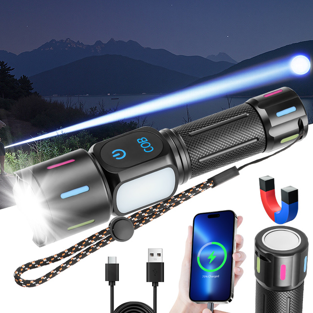 30W High Lumens Tactical Hiking Flashlights, Type-C Rechargeable Torchlights with Zoomable Waterproof for Emergencies Outdoors