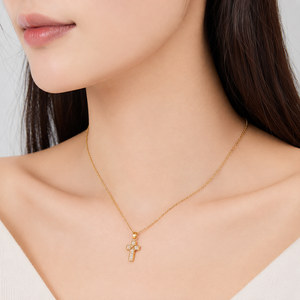 Collar con Colgante de Cruz de Circonio, Acero Inoxidable, Tono Dorado y Plateado, Joyería Religiosa Cristiana con Cadena de Eslabones - Product Image 5