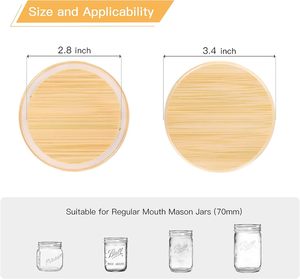 Couvercles en bambou pour bocaux Mason à ouverture standard, les plus vendus, avec joint en silicone pour bocaux de conservation et bocaux à couvercle en bois - Product Image 3