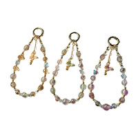 Chaîne de téléphone en perles de cristal effet pop-corn, porte-clés papillon en alliage avec perles dorées haut de gamme