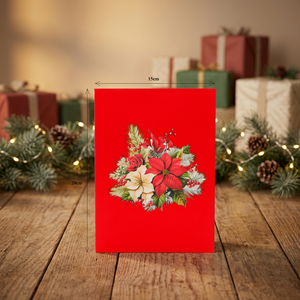 Vente en gros de cartes 3D Pop-up tendance en papier artisanal vietnamien, motif Poinsettia de Noël, impression offset, cadeaux et artisanat Viet-craft - Product Image 6