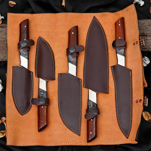 High Quality Custom Handmade Damascus Steel Chef <b>Knife</b> Set Whole Sale Exclusive Handcrafted <b>Knife</b> with Pakka Wood Leather Roll - Product Image 5