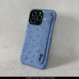 Funda de teléfono móvil de piel de avestruz auténtica de lujo para iPhone 13 14 15 16 17 Pro con correa - Product Image 2