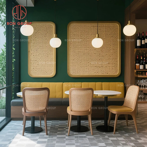 <span class=keywords><strong>Boutique</strong></span> Dining Bundle Chaises assises en osier Vert forêt Canapé à dossier haut et finition légère Table carrée en marbre Meubles de restaurant - Product Image 2