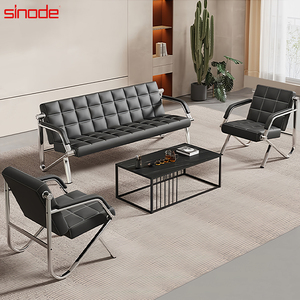 Sofá de oficina sencillo y moderno Sofá de oficina de 1 plaza de cuero fax negro - Product Image 4