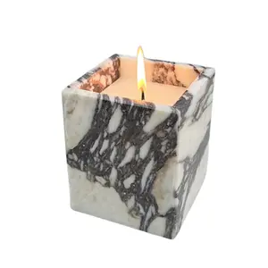stonekocc Luxury Natural Stone Calacatta Viola Violet Marble Onyx Holder Cups Empty Candle Jars Vessels Container Home Decor