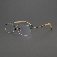 Gafas de titanio de medio Marco de lujo, gafas cuadradas de cuerno de búfalo chapadas en oro de 18 quilates, Patchwork rectangular de fábrica de Shenzhen