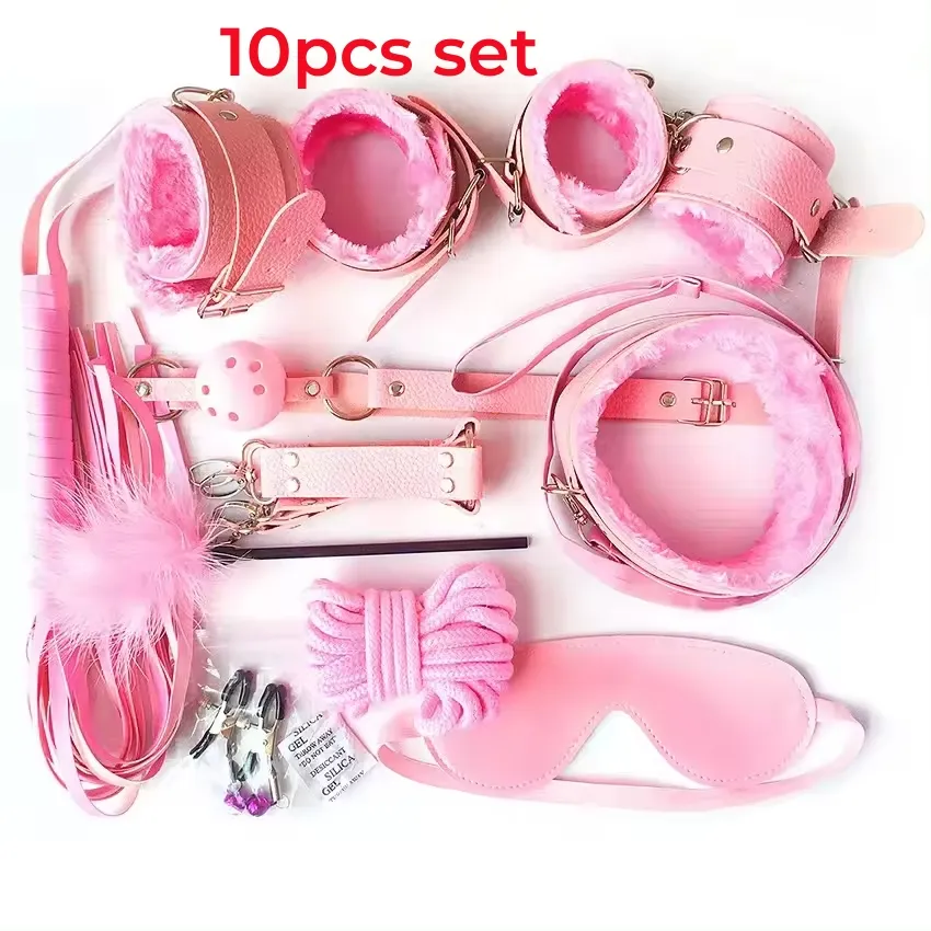 SM Bondage Set 10pcs Kit de Bondage en cuir Jouet sexuel fétiche pour les couples