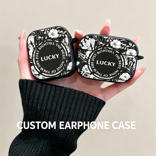 Black & White Floral Lucky Quote Earphone Case for AirPods 1/2/3/Pro/Pro 2, Shockproof Protective MOQ 30 Custom Earcase iphone