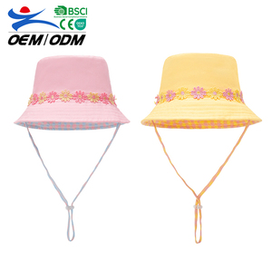 Diseño de flores Cuerda a prueba de viento Algodón personalizado Verano al aire libre Niños Cubo Sombrero Pescador Sombrero - Product Image 1