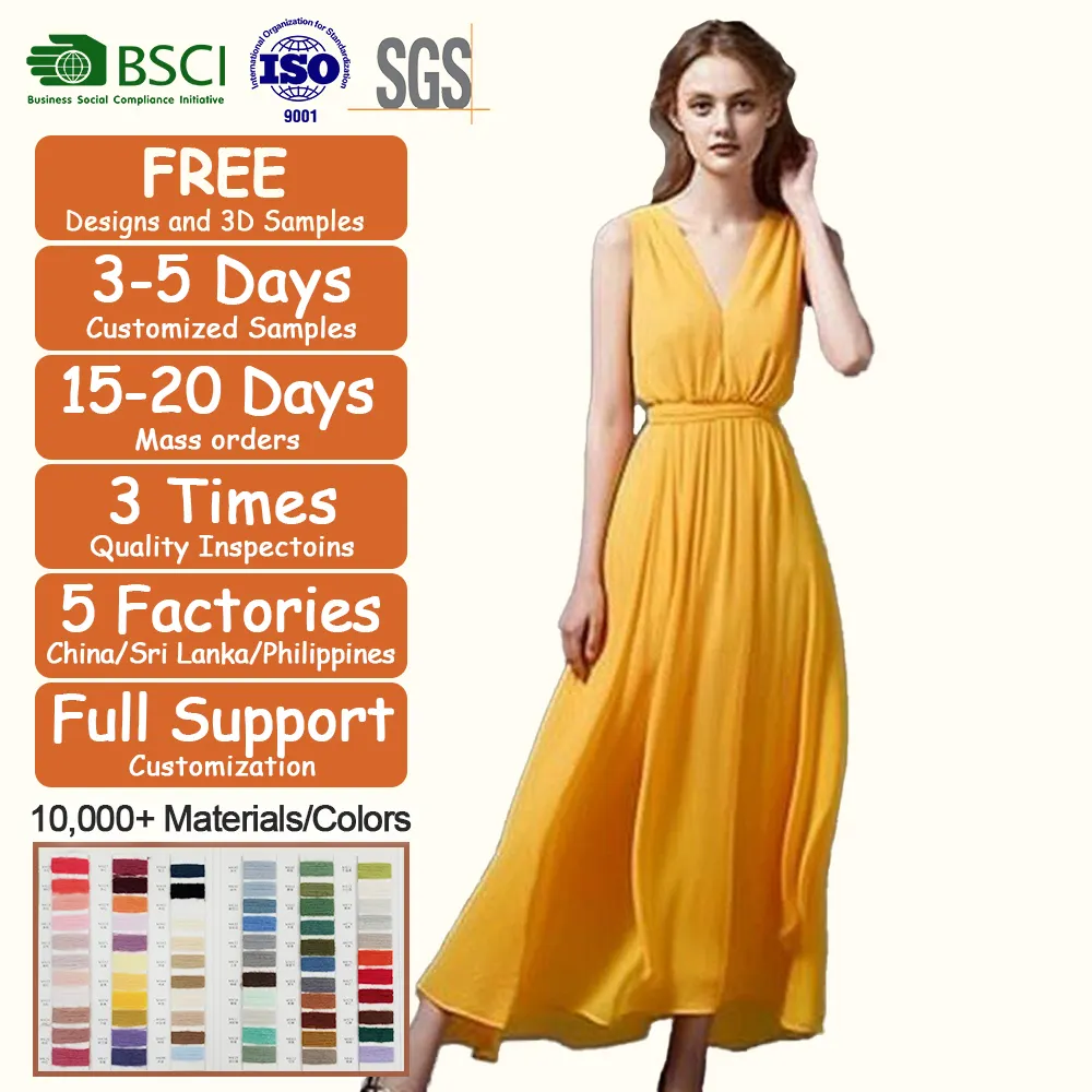 Mouwloze Betoverende Uitzonderlijk Ruches Slanke Maxi Chiffon Maxi Jurk Vestidos Vrouwen Zomer Elegante Gele Casual Jurken