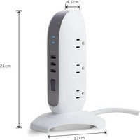 ETL Sertifikalı 15A Ev Ofis Masaüstü Dikey Güç Kulesi Priz Çoklayıcı, 5 Priz ve 3 USB Girişi, 900 Joule Akım Korumalı