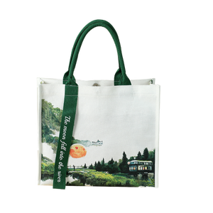Bolsa de compras de lona de algodón liso reciclable con logotipo personalizado impreso paisaje poesía y pintura estilo pastoral - Product Image 1
