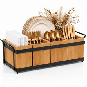 Organizador de Cubiertos de Bambú, Caja de Almacenamiento Abierta para Encimera con Bandejas Seccionales, Soporte para Platos, Clasificador de Utensilios para Cocina - Product Image 1