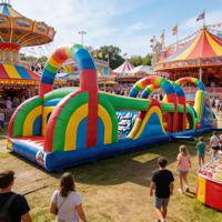 Parcours d'obstacles gonflable en PVC écologique sur le thème du sport, toboggan pour enfants, équipement de jeu d'aventure pour carnaval, qualité commerciale, sec