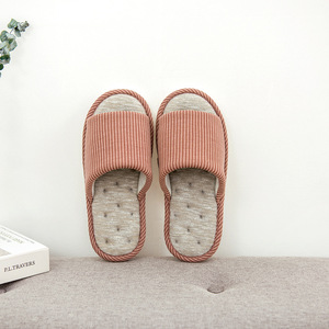 Ademend linnen binnenpantoffels open teen antislip PVC blaasgegoten zool zacht gevoerd voor koppels thuis slaapkamer vier seizoenen gebruik - Product Image 1